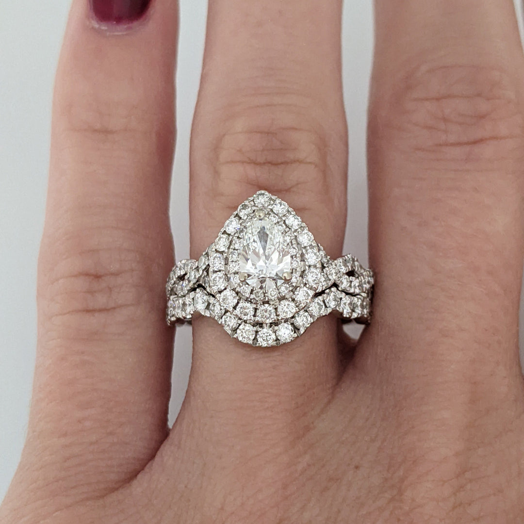 14K WHITE 1.76CTW I1 I DIAMOND PEAR (1) ROUND (84) ESTATE RING 6.1 GRAMS