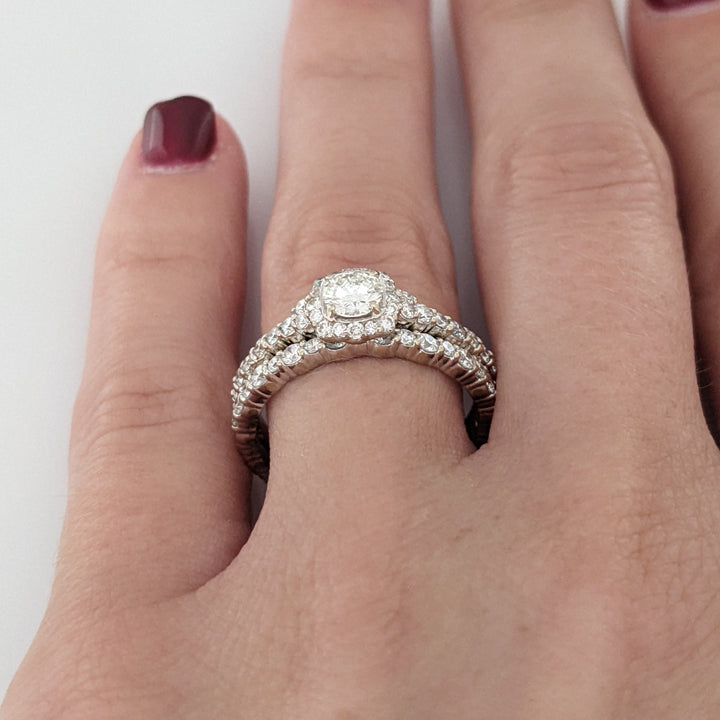 18K WHITE .99 CARAT TOTAL WEIGHT SI1 I DIAMOND ROUND (54) ESTATE RING & BAND SET 4.9 GRAMS