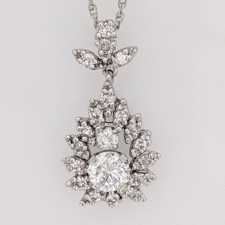 14K WHITE 1.50 CARAT TOTAL WEIGHT SI2-I1 DIAMOND ROUND (20) CLUSTER PENDANT & CHAIN 6.2 GRAMS