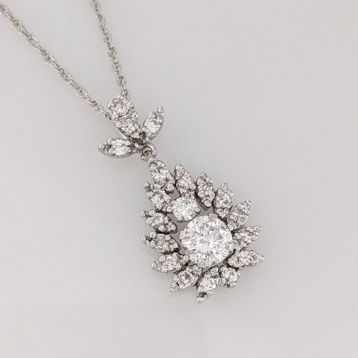 14KW 1.50CTW SI2-I1 DIAMOND ROUND (20) CLUSTER PENDANT AND CHAIN 6.2 GRAMS