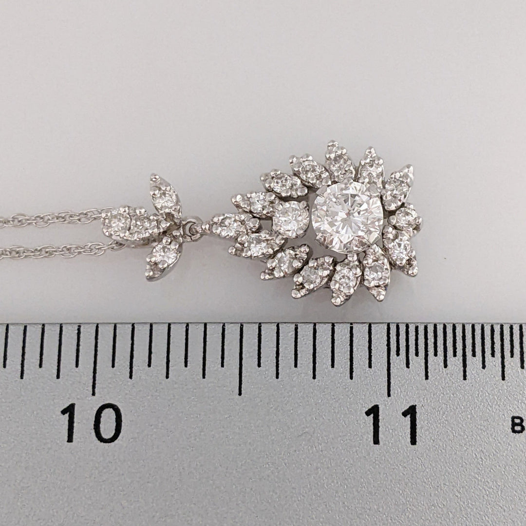 14KW 1.50CTW SI2-I1 DIAMOND ROUND (20) CLUSTER PENDANT AND CHAIN 6.2 GRAMS