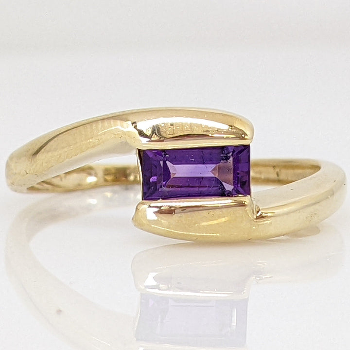 14K AMETHYST EMERALD CUT 3X6MM TENSION BYPASS ESTATE RING 2.1 GRAMS