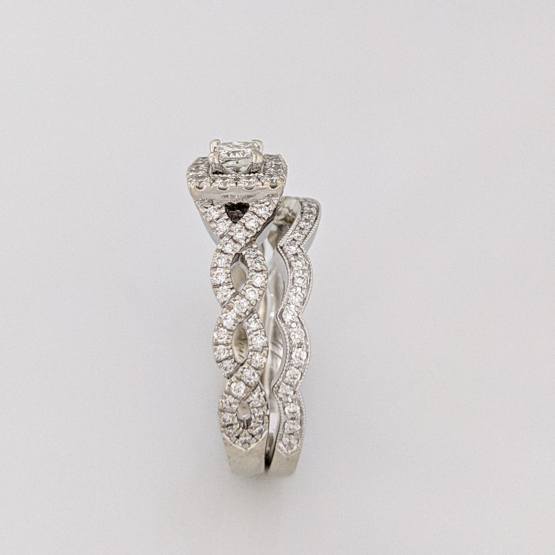 14K WHITE .85CTW SI2 I DIAMOND PRINCESSS CUT (1) ROUND (109) ESTATE RING/ BAND SET 7.5 GRAMS