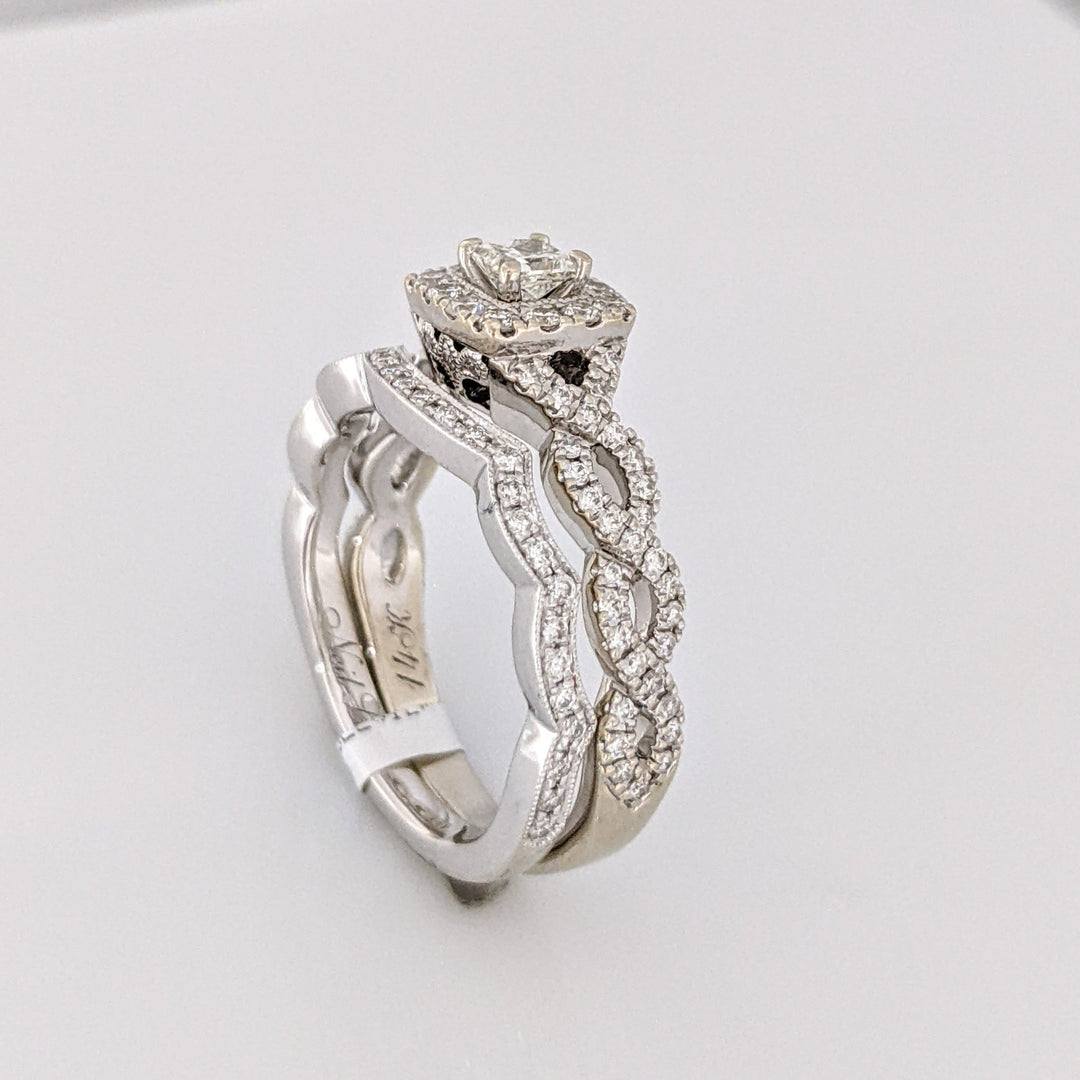 14K WHITE .85CTW SI2 I DIAMOND PRINCESSS CUT (1) ROUND (109) ESTATE RING/ BAND SET 7.5 GRAMS