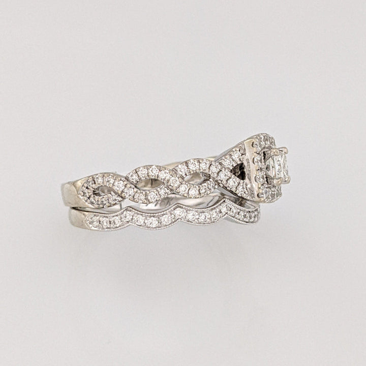 14K WHITE .85CTW SI2 I DIAMOND PRINCESSS CUT (1) ROUND (109) ESTATE RING/ BAND SET 7.5 GRAMS