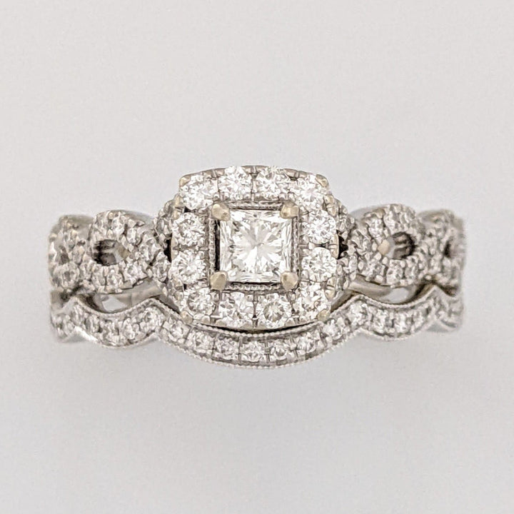 14K WHITE .85CTW SI2 I DIAMOND PRINCESSS CUT (1) ROUND (109) ESTATE RING/ BAND SET 7.5 GRAMS