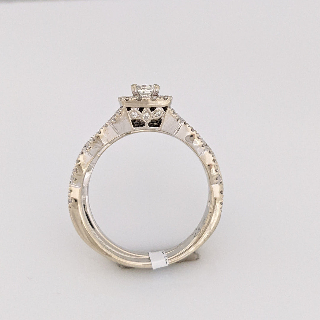 14K WHITE .85CTW SI2 I DIAMOND PRINCESSS CUT (1) ROUND (109) ESTATE RING/ BAND SET 7.5 GRAMS