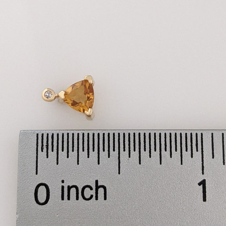 14K CITRINE TRILLION 5MM WITH (5) DIAMOND ESTATE RING/ EARRING/ PENDANT SET 4.9 GRAMS