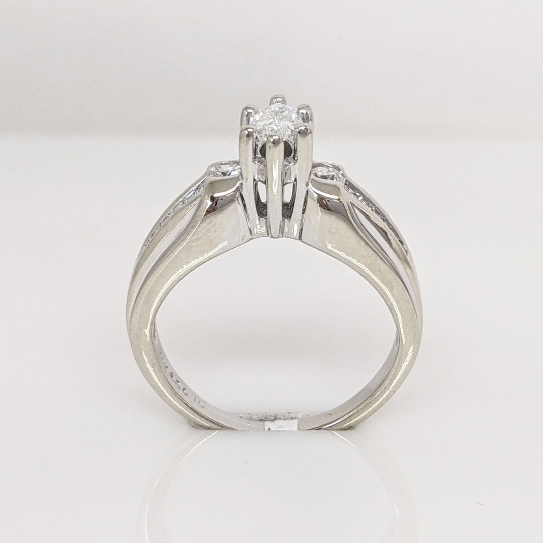 14K WHITE .62CTW I1 H DIAMOND MARQUISE (1) ROUND (2) BAGUETTE (12) ESTATE RING 4.5 GRAMS