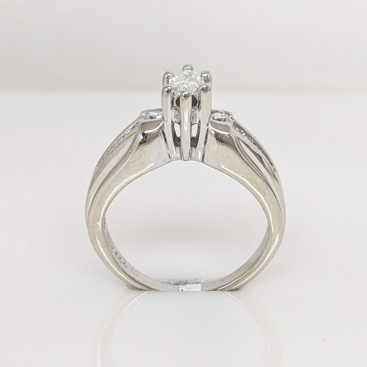 14K WHITE .62 CARAT TOTAL WEIGHT I1 H DIAMOND MARQUISE (1) ROUND (2) BAGUETTE (12) ESTATE RING 4.5 GRAMS