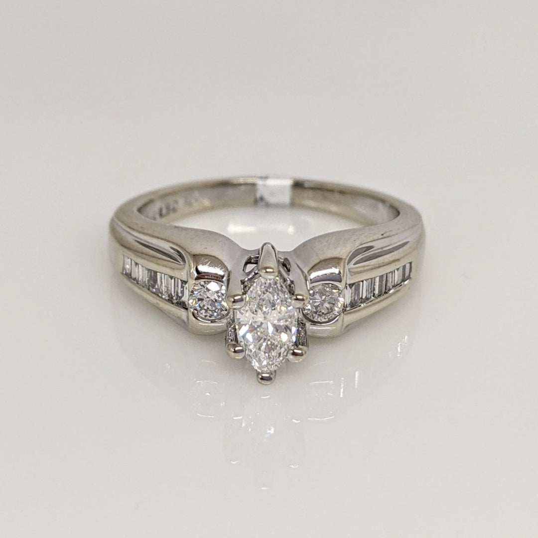 14K WHITE .62 CARAT TOTAL WEIGHT I1 H DIAMOND MARQUISE (1) ROUND (2) BAGUETTE (12) ESTATE RING 4.5 GRAMS