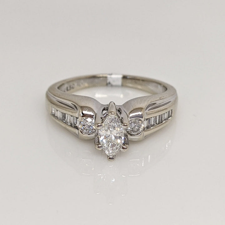 14K WHITE .62CTW I1 H DIAMOND MARQUISE (1) ROUND (2) BAGUETTE (12) ESTATE RING 4.5 GRAMS