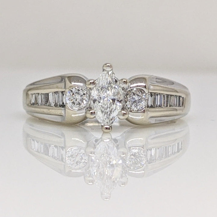 14K WHITE .62CTW I1 H DIAMOND MARQUISE (1) ROUND (2) BAGUETTE (12) ESTATE RING 4.5 GRAMS