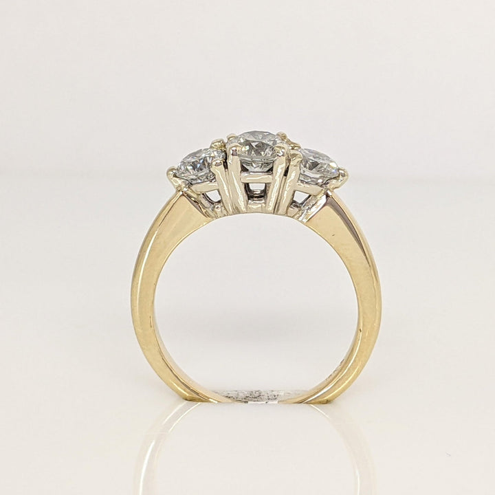 14K .87CTW I1 H DIAMOND ROUND (3) ESTATE TRINITY RING 2.8 GRAMS