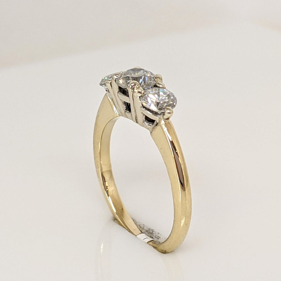 14K .87CTW I1 H DIAMOND ROUND (3) ESTATE TRINITY RING 2.8 GRAMS