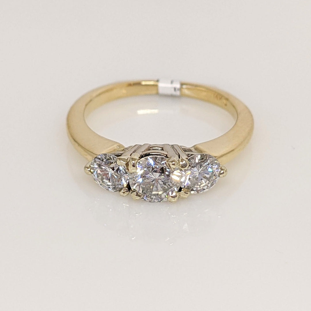 14K .87CTW I1 H DIAMOND ROUND (3) ESTATE TRINITY RING 2.8 GRAMS