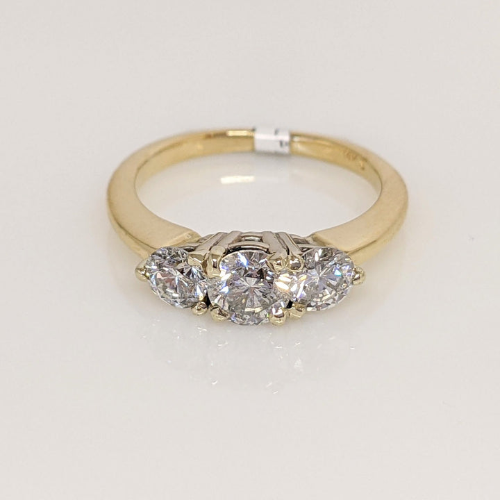 14K .87CTW I1 H DIAMOND ROUND (3) ESTATE TRINITY RING 2.8 GRAMS