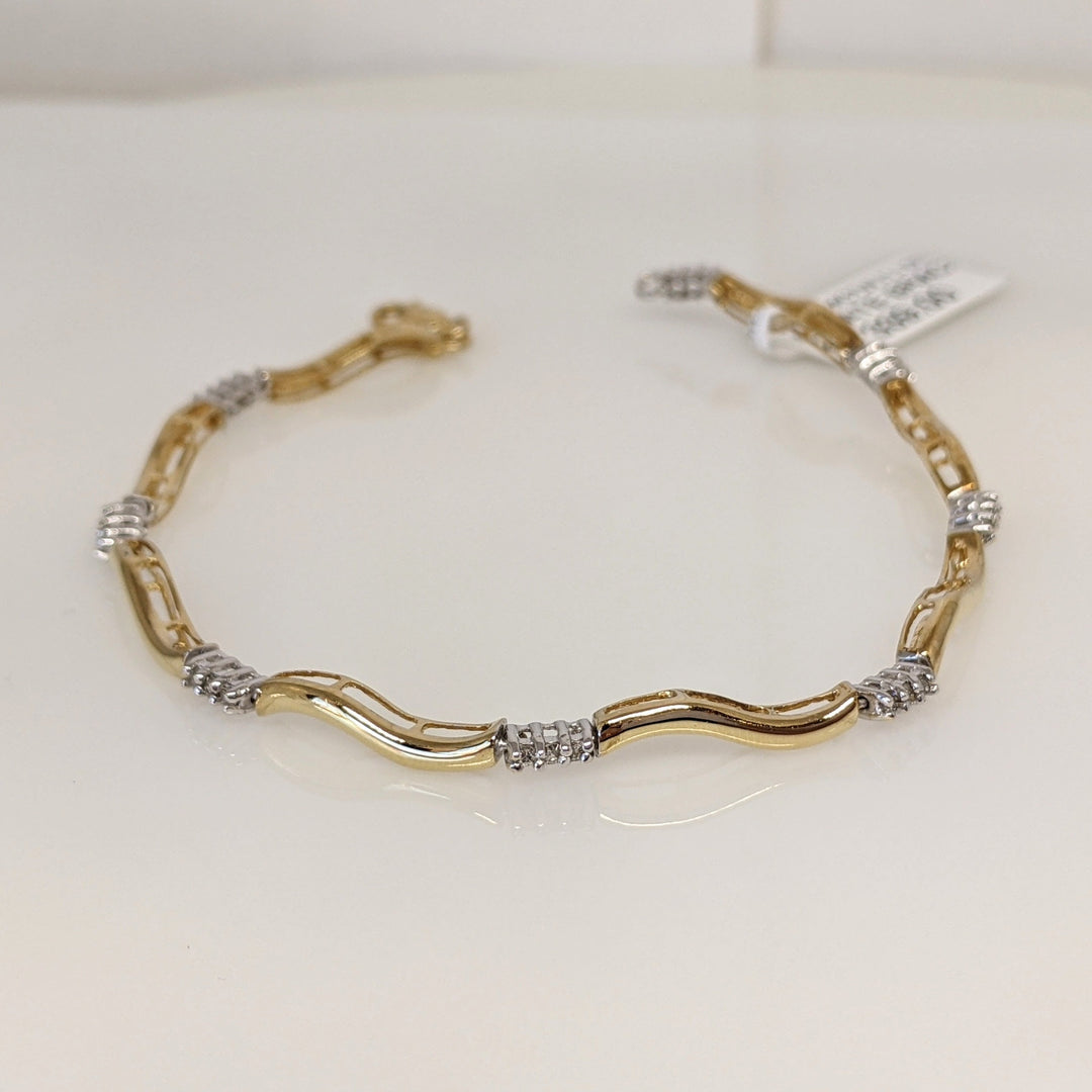 10K TWO TONE .24CTW I1 I DIAMOND ROUND (24) ESTATE BRACELET 4.6 GRAMS