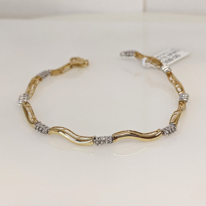 10K TWO TONE .24CTW I1 I DIAMOND ROUND (24) ESTATE BRACELET 4.6 GRAMS