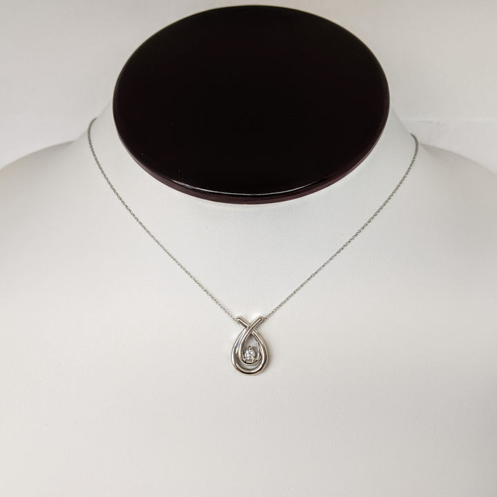 10K WHITE .10CT I1 H DIAMOND ROUND RIBBON ESTATE PENDANT & CHAIN 2.3 GRAMS