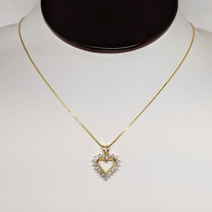 14K .50CT I2 I DIAMOND ROUND (20) ESTATE HEART PENDANT & CHAIN 3.9 GRAMS