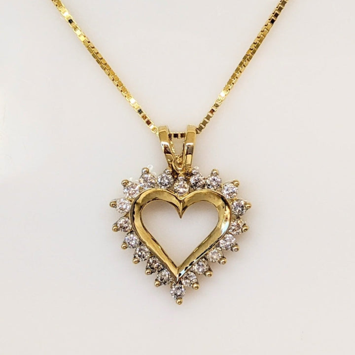 14K .50CT I2 I DIAMOND ROUND (20) ESTATE HEART PENDANT & CHAIN 3.9 GRAMS