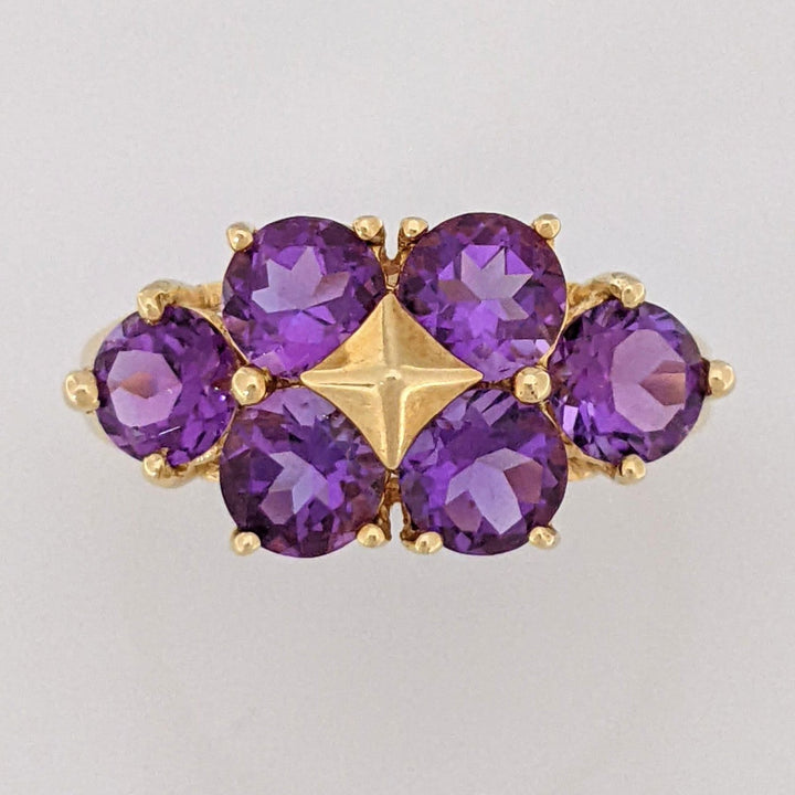 14K AMETHYST ROUND (6) 5MM ESTATE RING 3.1 GRAMS