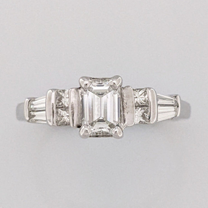 14K WHITE .71 CARAT TOTAL WEIGHT SI1 J DIAMOND EMERALD CUT (1) PRINCESS CUT (4) BAGUETTE (4) ESTATE RING 2.8 GRAMS