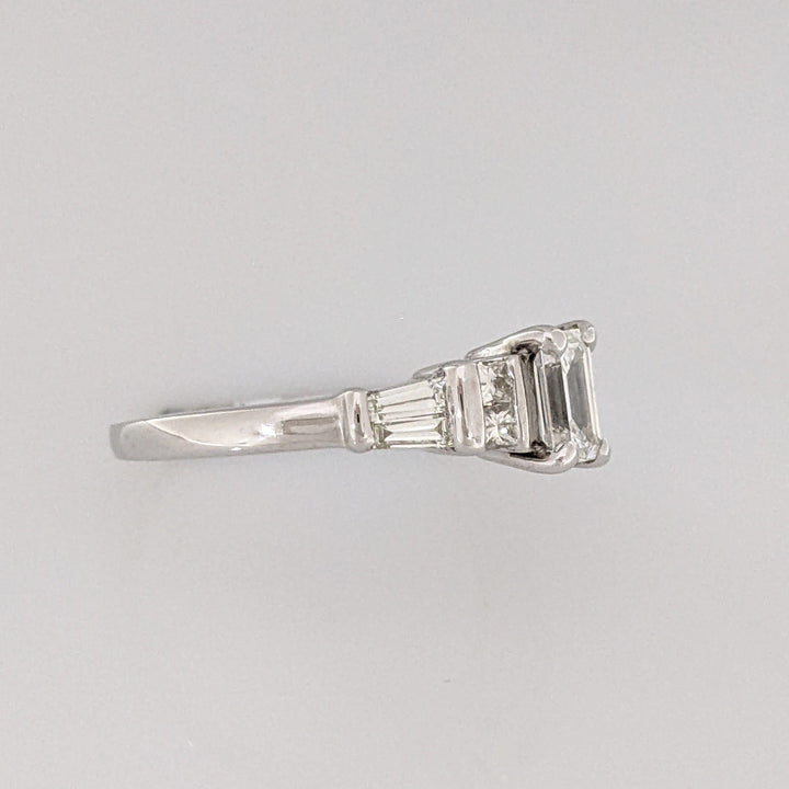 14K WHITE .71CTW SI1 J DIAMOND EMERALD CUT (1) PRINCESS CUT (4) BAGUETTE (4) ESTATE RING 2.8 GRAMS