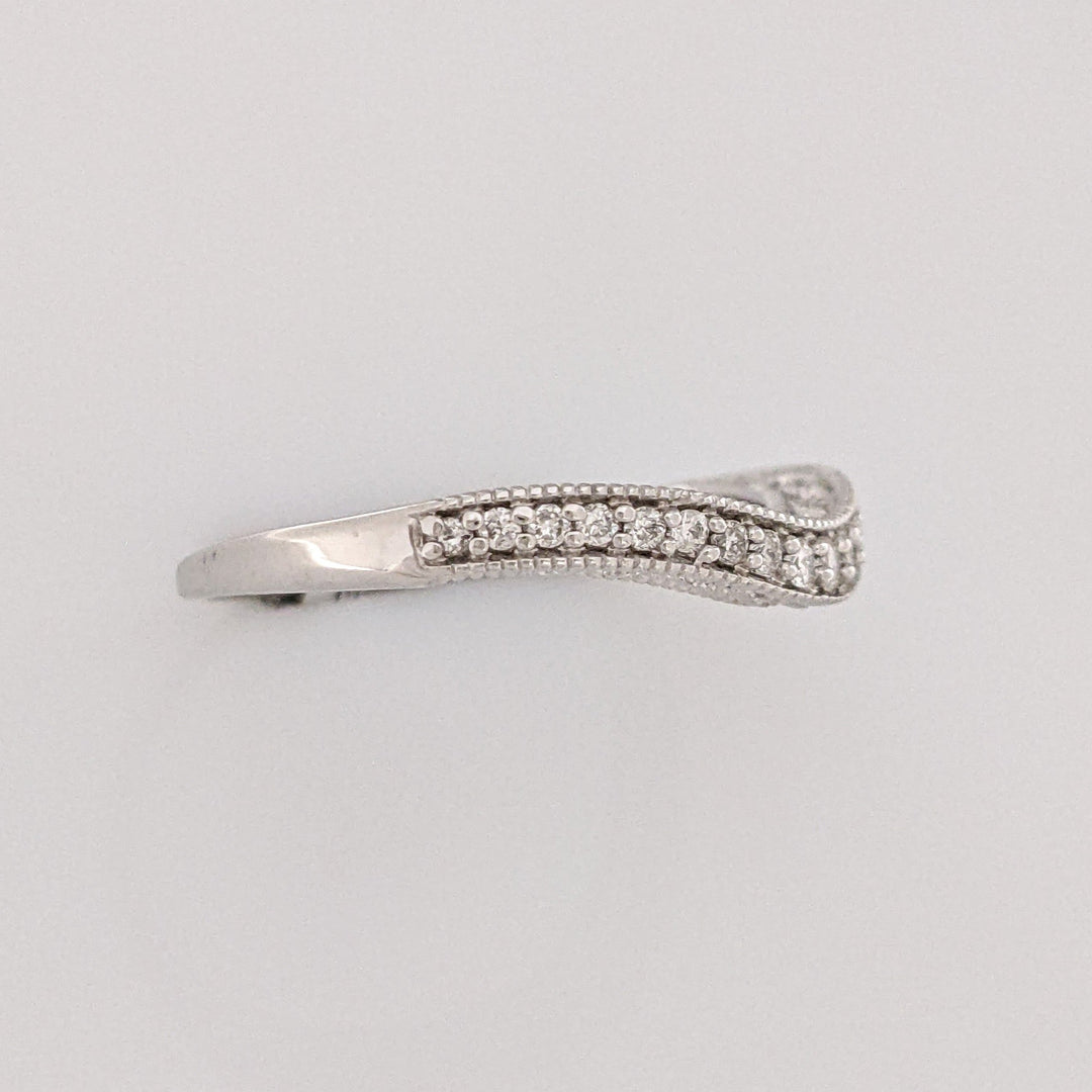 14K WHITE .29CTW SI2 I DIAMOND ROUND (19) BEADED ESTATE CURVED BAND 2.0 GRAMS