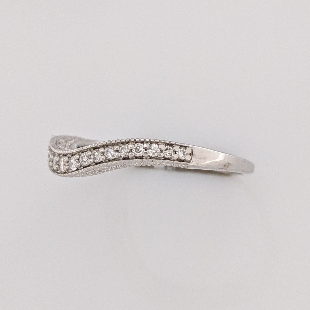 14K WHITE .29CTW SI2 I DIAMOND ROUND (19) BEADED ESTATE CURVED BAND 2.0 GRAMS