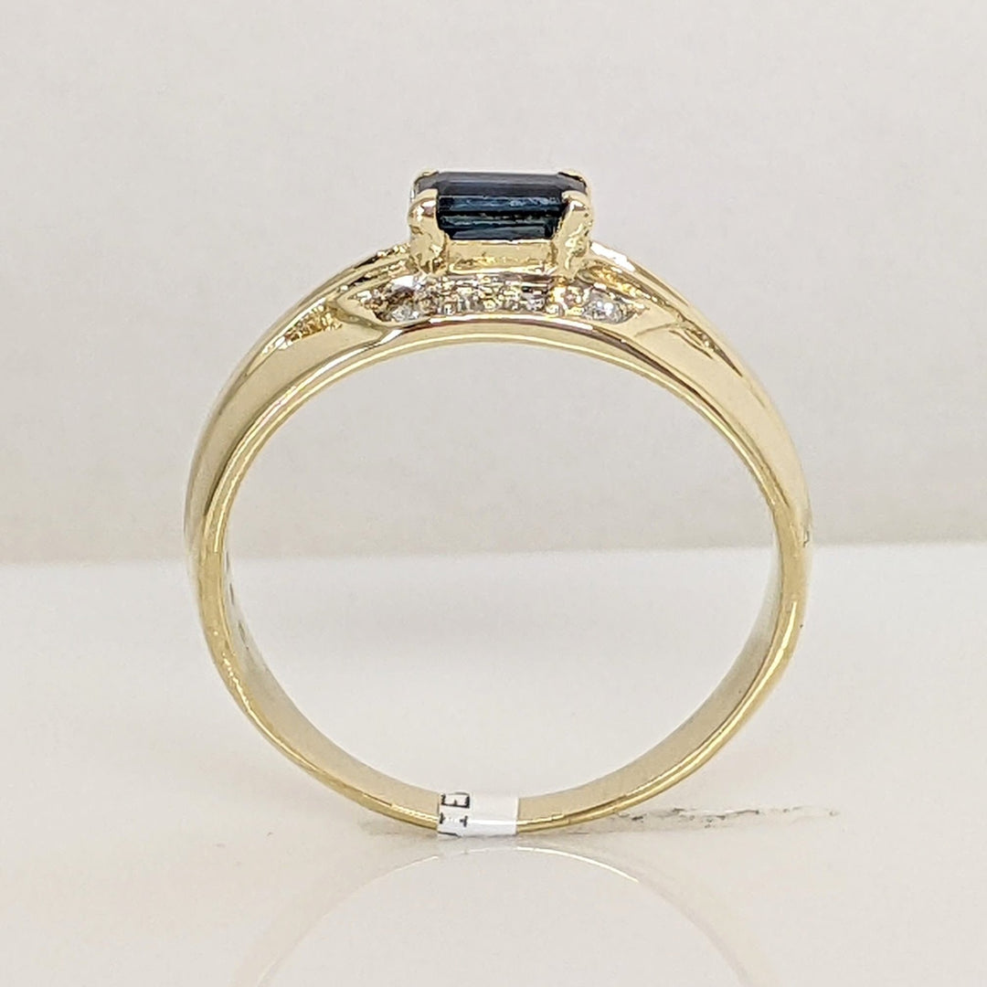 14K SAPPHIRE "C" EMERALD CUT 3X5 WITH (8) MELEE ESTATE RING 2.8 GRAMS