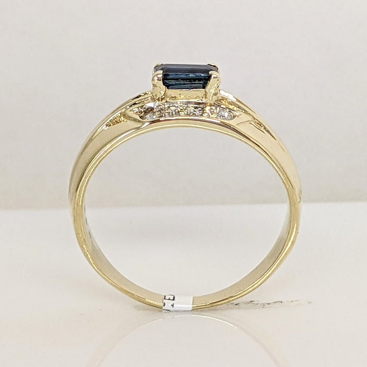 14K SAPPHIRE "C" EMERALD CUT 3X5 WITH (8) MELEE ESTATE RING 2.8 GRAMS