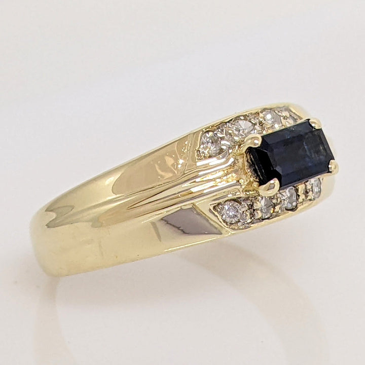 14K SAPPHIRE "C" EMERALD CUT 3X5 WITH (8) MELEE ESTATE RING 2.8 GRAMS