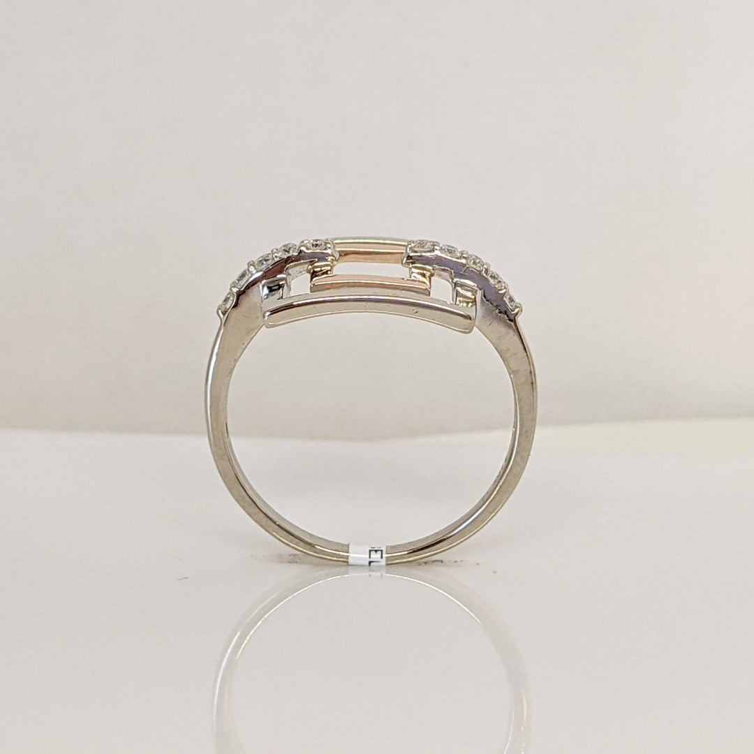 14K TWO-TONE .20 CARAT TOTAL WEIGHT I1 H DIAMOND ROUND (10) OPEN RECTANGLE ESTATE RING 3.0 GRAMS