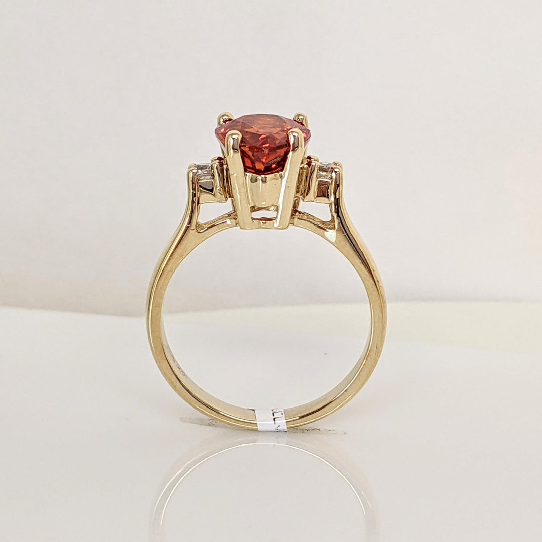 10K LAB CREATED ORANGE SAPPHIRE PEAR 8X10 WITH (2) CUBIC ZIRCONIA ESTATE RING 4.2 GRAMS