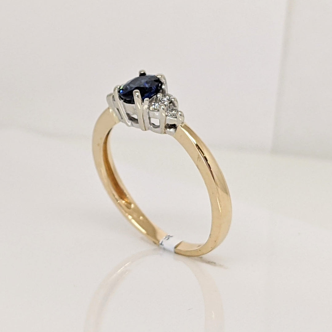 14K SAPPHIRE OVAL 4X5 WITH .10DTW (6) ROUND ESTATE RING 2.1 GRAMS