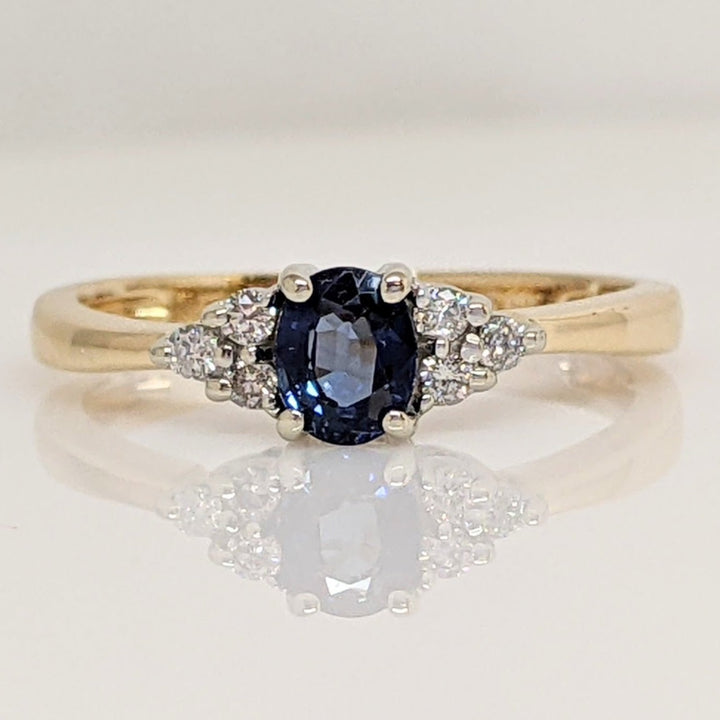 14K SAPPHIRE OVAL 4X5 WITH .10DTW (6) ROUND ESTATE RING 2.1 GRAMS