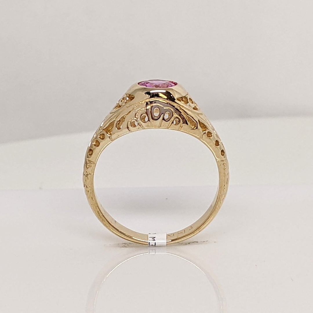 14K PINK SAPPHIRE ROUND 5MM BEZEL SET ANTIQUE ESTATE RING 3.0 GRAMS