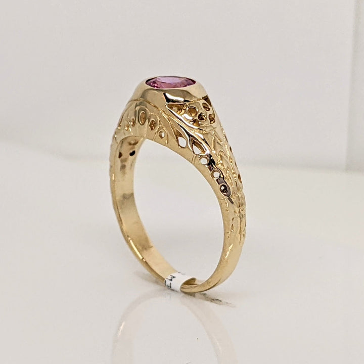 14K PINK SAPPHIRE ROUND 5MM BEZEL SET ANTIQUE ESTATE RING 3.0 GRAMS