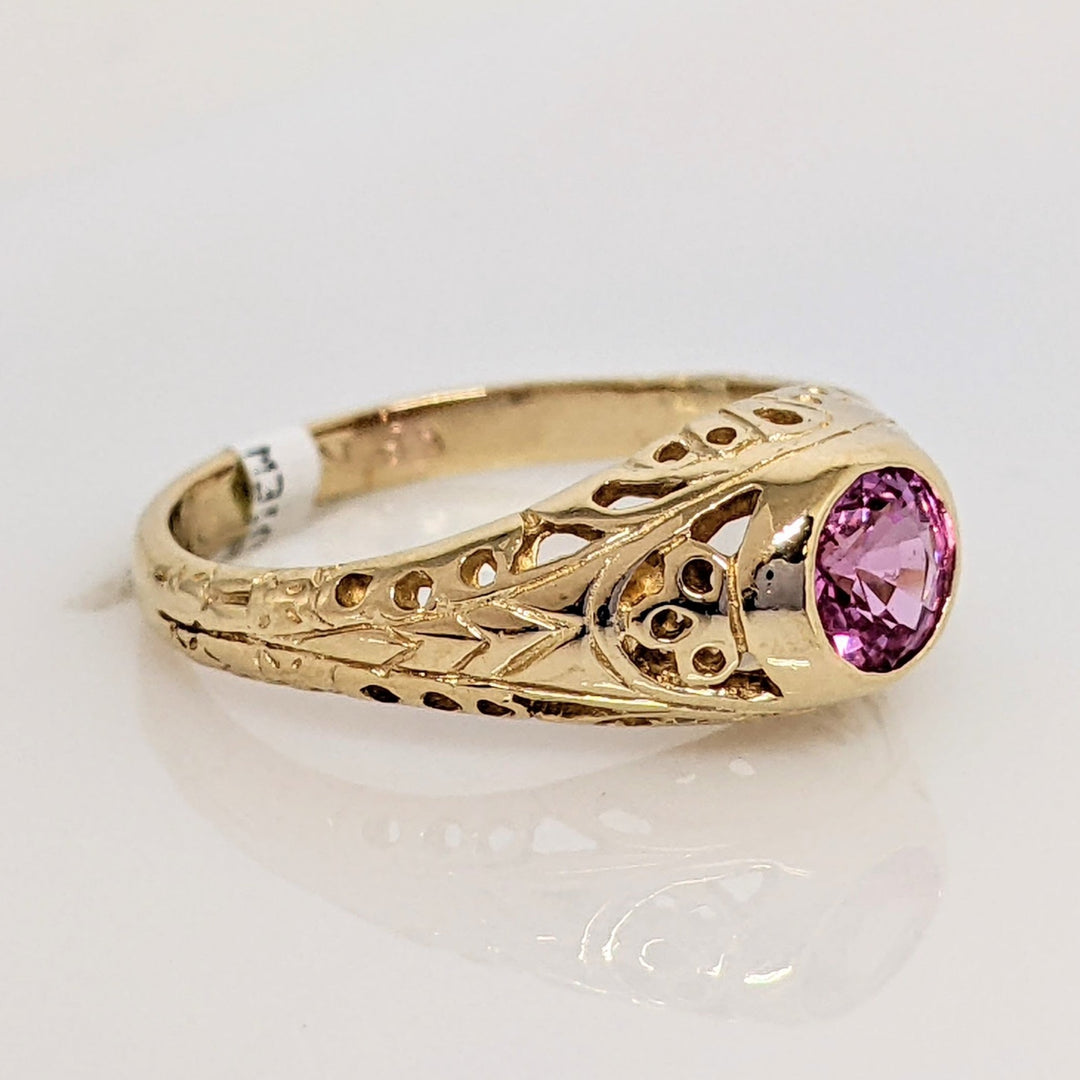 14K PINK SAPPHIRE ROUND 5MM BEZEL SET ANTIQUE ESTATE RING 3.0 GRAMS