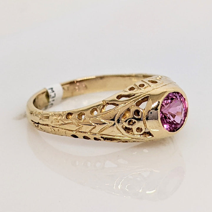 14K PINK SAPPHIRE ROUND 5MM BEZEL SET ANTIQUE ESTATE RING 3.0 GRAMS