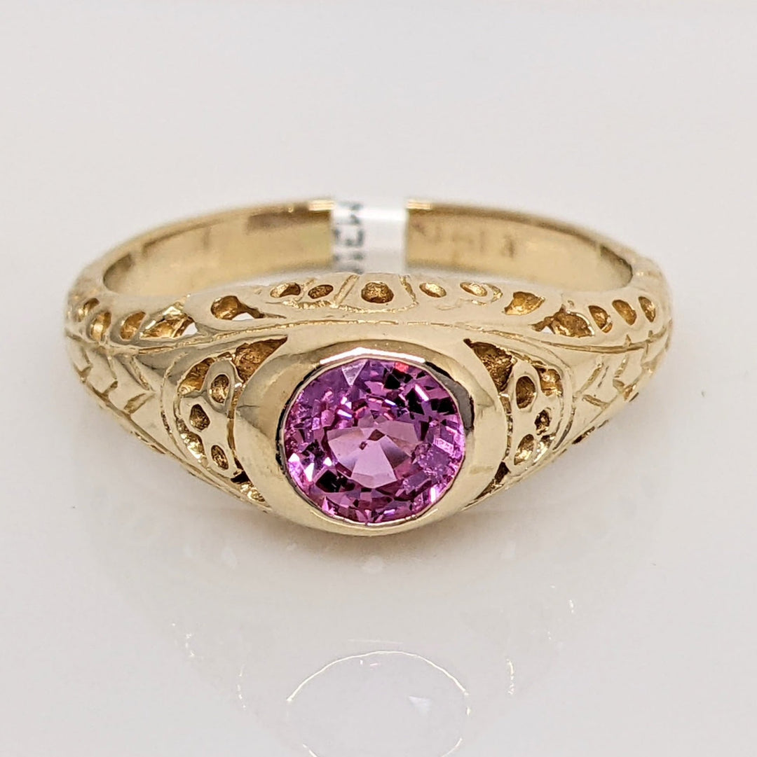 14K PINK SAPPHIRE ROUND 5MM BEZEL SET ANTIQUE ESTATE RING 3.0 GRAMS