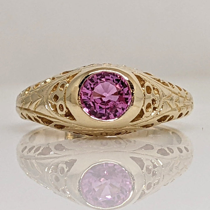 14K PINK SAPPHIRE ROUND 5MM BEZEL SET ANTIQUE ESTATE RING 3.0 GRAMS