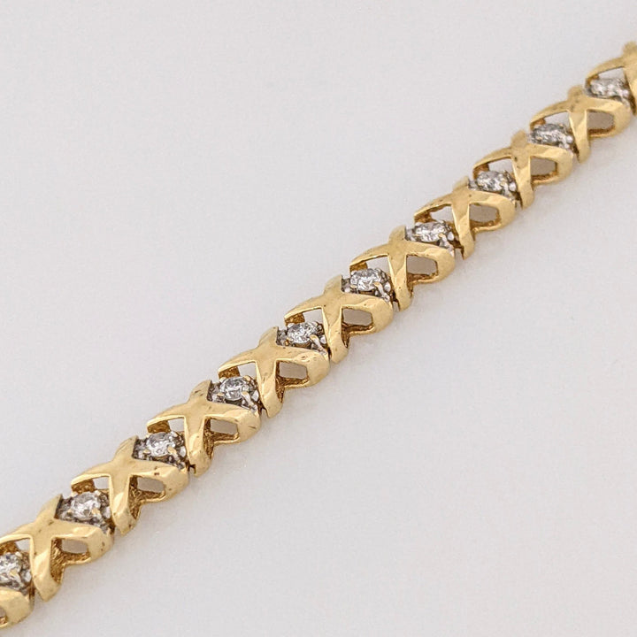 14K .90CTW I1 I DIAMOND ROUND (30) "X" LINK ESTATE BRACELET