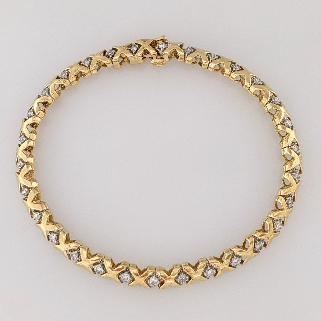 14K .90CTW I1 I DIAMOND ROUND (30) "X" LINK ESTATE BRACELET