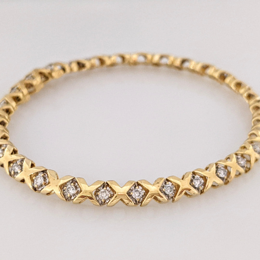 14K .90CTW I1 I DIAMOND ROUND (30) "X" LINK ESTATE BRACELET