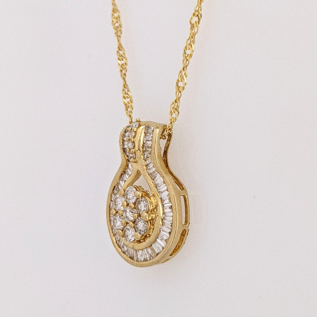 18K .66CTW SI2 I DIAMOND ROUND/BAGUETTE (51) ESTATE PENDANT & 14K CHAIN 2.9 GRAMS