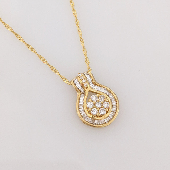 18K .66CTW SI2 I DIAMOND ROUND/BAGUETTE (51) ESTATE PENDANT & 14K CHAIN 2.9 GRAMS