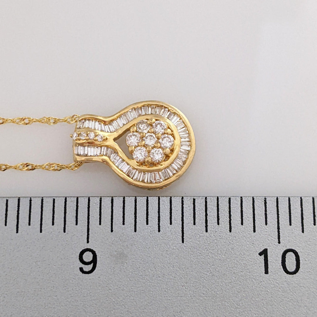 18K .66CTW SI2 I DIAMOND ROUND/BAGUETTE (51) ESTATE PENDANT & 14K CHAIN 2.9 GRAMS